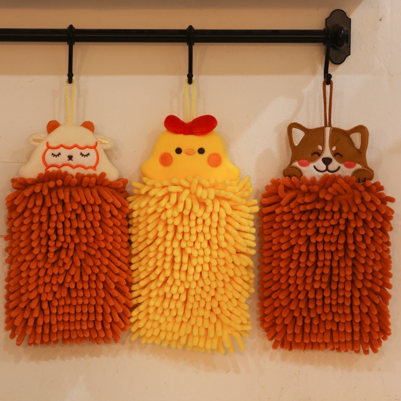 Cartoon Cute Animal Chenille Hand Towel Home Kitchen Bathroom Children's Absorbent Cloth Hand Towel