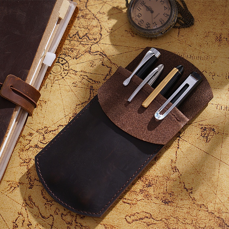 Crazy Horse Leather Pen Case Storage Pen Bag Retro Pure Handmade First Layer Cowhide Personalized Pen Protective Case