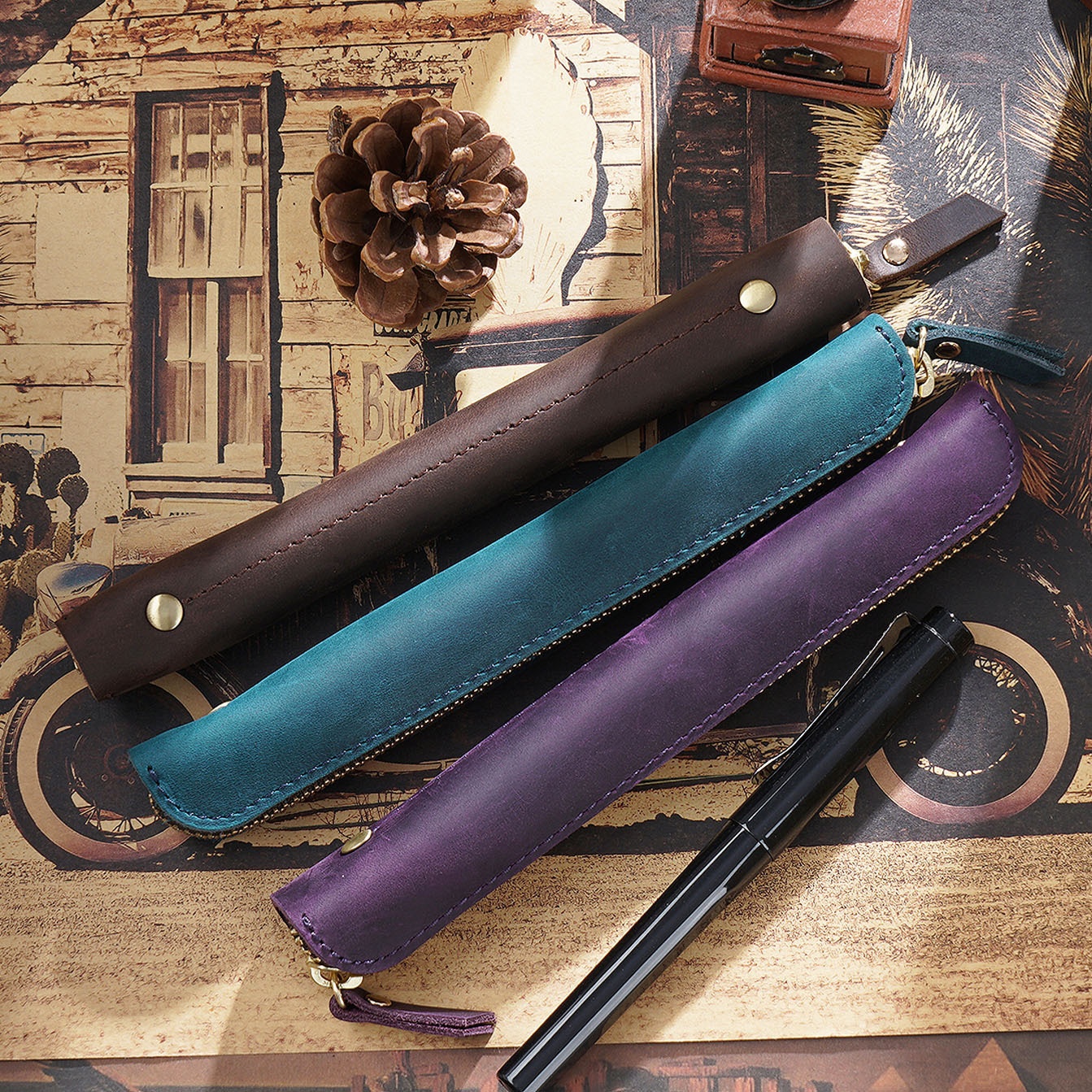Retro Simple Cowhide Apple Stylus Protection Pen Cover Storage Bag Portable Genuine Leather Mini Pen Bag In Stock