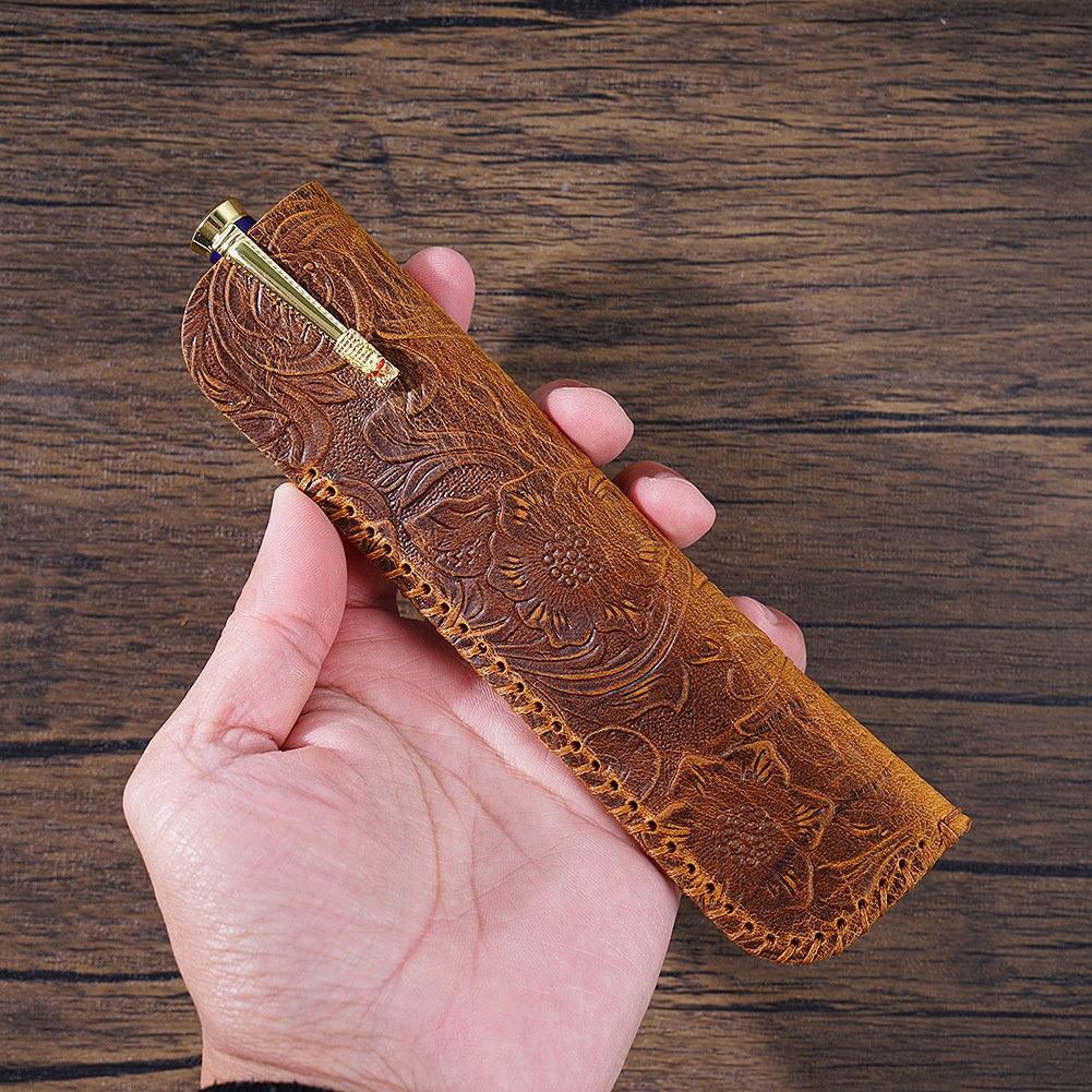 Retro Pencil Case Genuine Leather Knife Case Personalized Handmade First Layer Cowhide Pen Case Creative Gift Protective Cover