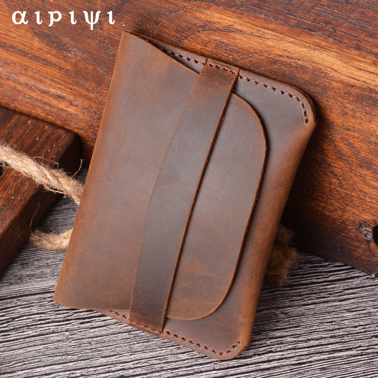 Simple Crazy Horse Leather Creative Retro Casual Cowhide Card Holder Card Holder One Piece Genuine Leather Wallet Storage