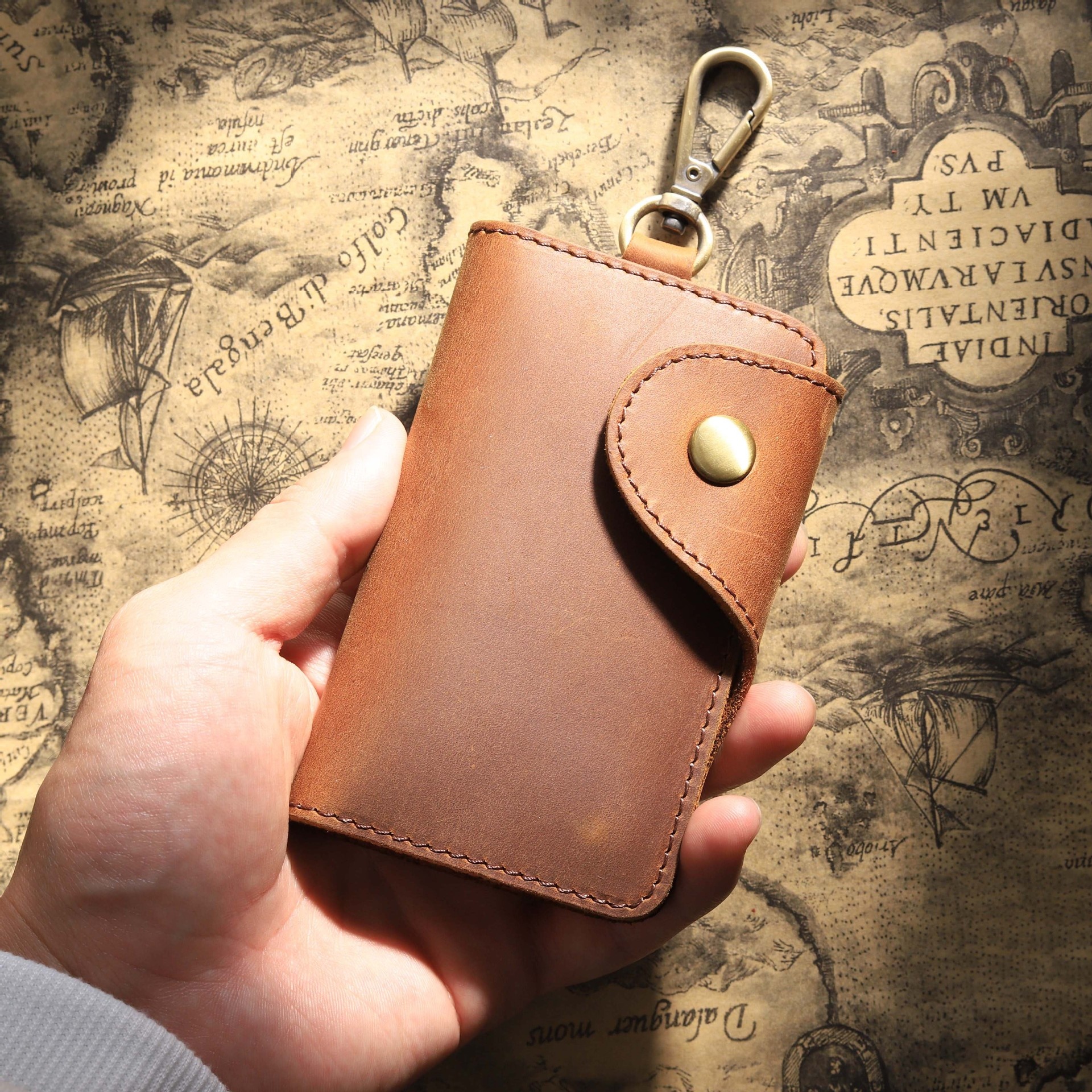 Cowhide Handmade Creative Keychain Genuine Leather Men's And Women's Car Multifunctional Waist Hanging Key Bag Card Bag Coin Purse