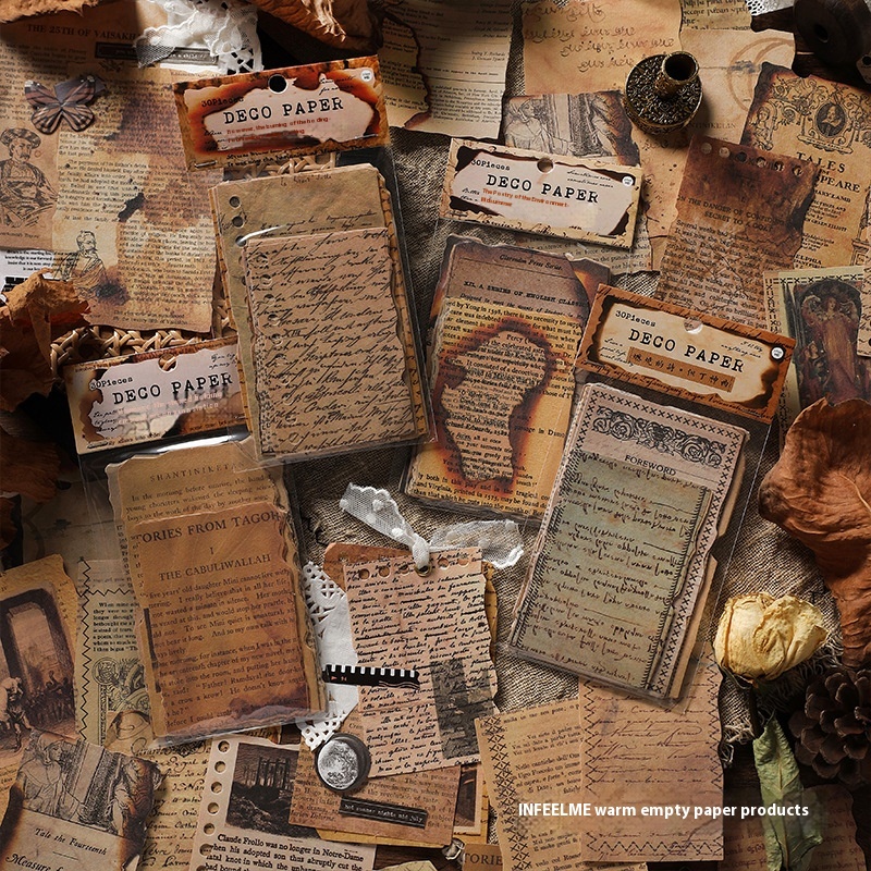 Infeel.me Material Pack Burning Poetry Series Retro Literary Notebook Diary Decoration Backing Paper4 Types