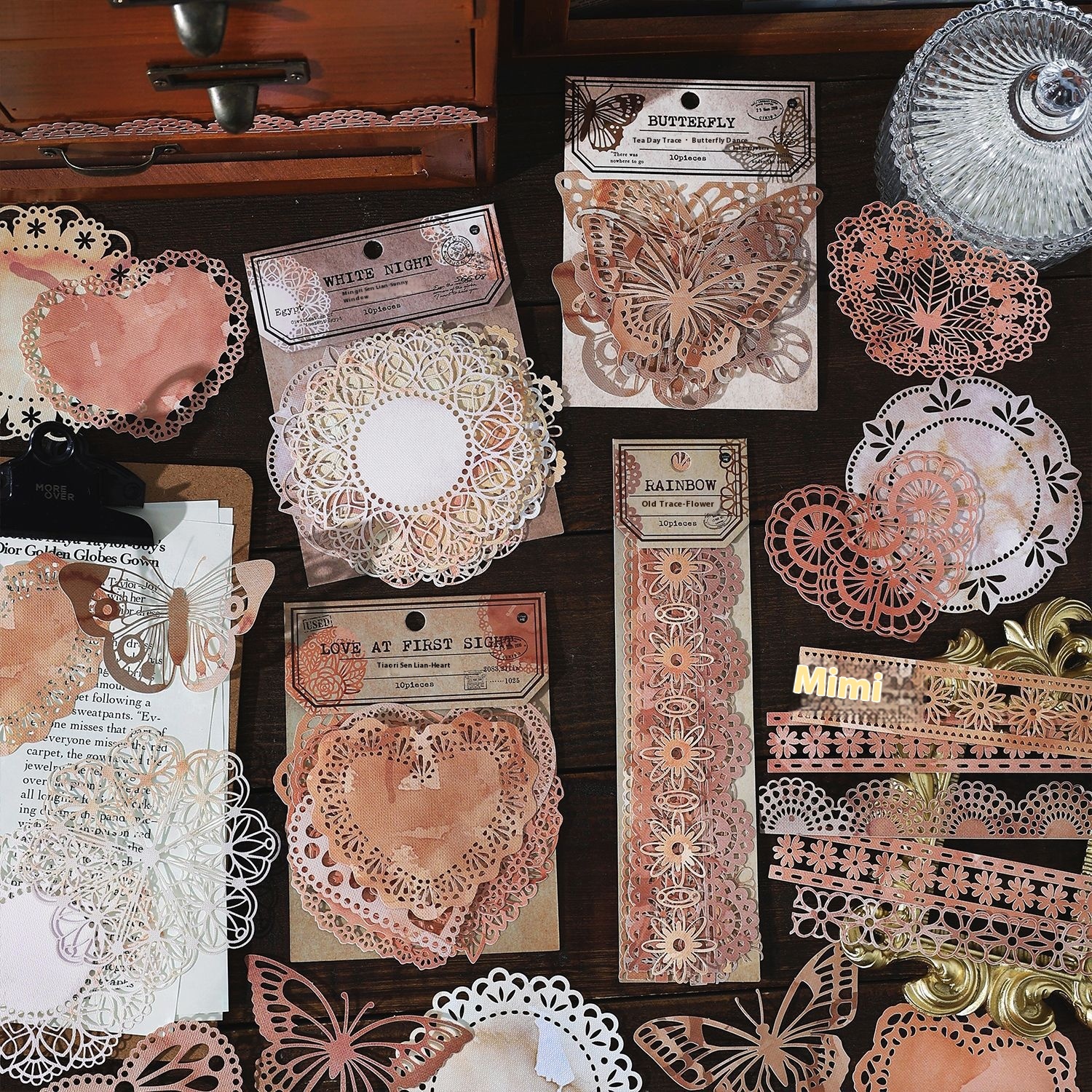 Infeel.Me Old Traces Series Paper Material Pack Retro Literary Romantic Hollow Lace Handbook Collage Paper