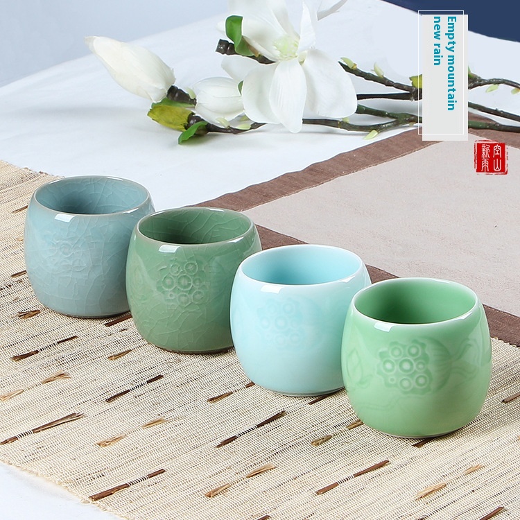 Empty Mountain Rain Longquan Celadon Handmade Tea Cup Tea Cup Large Personal Kung Fu Tea Cup Household Ceramic Water Cup
