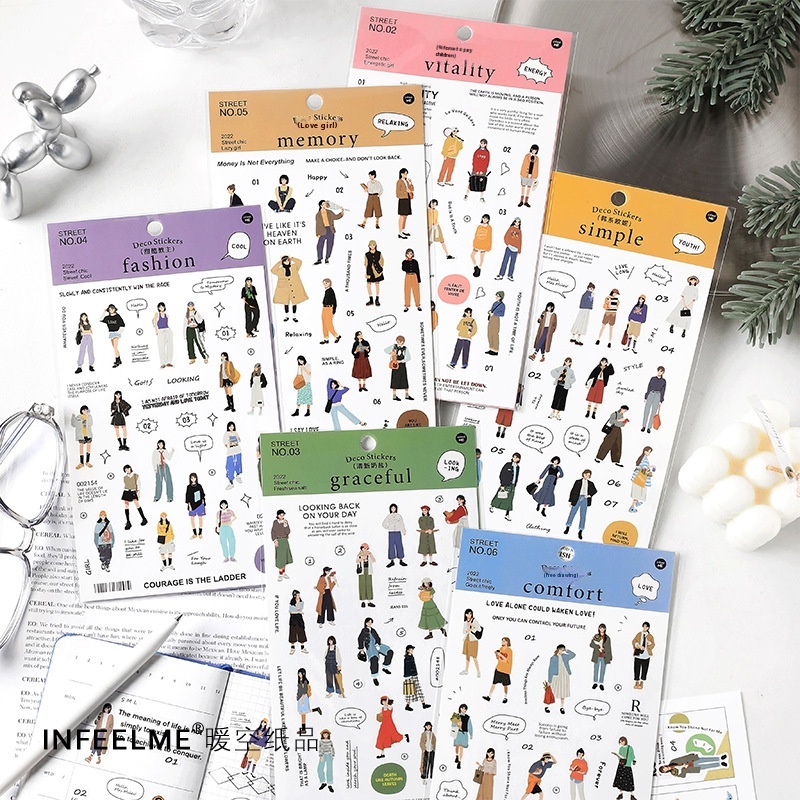 Infeel.Me Stickers Street Shot Girl Series Artistic Cartoon Character Notebook Material Stickers6 Types