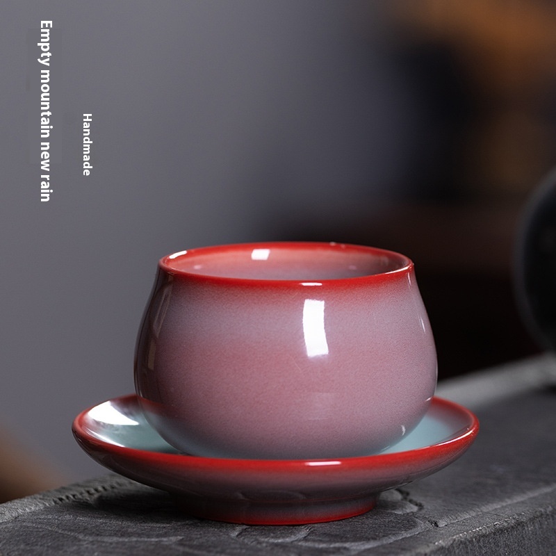 Empty Mountain Rain Longquan Celadon Red Glaze Master Cup Single Cup Ceramic Handmade High-end Tea Tasting Kung Fu Tea Cup