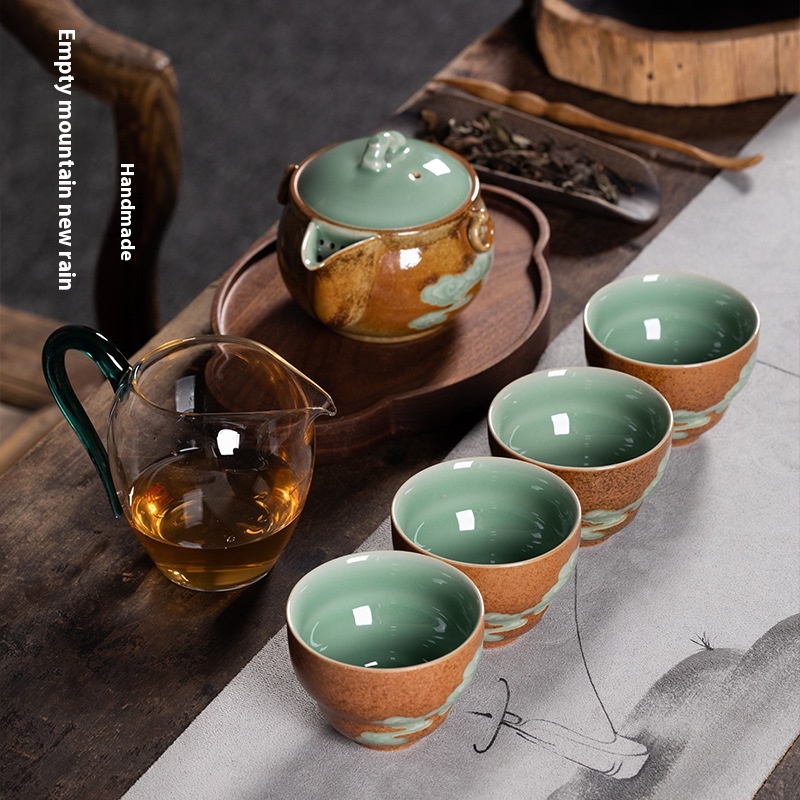 Kongshan Xinyu Longquan Celadon Kungfu Tea Set Hand-held Teapot Teacup Complete Set Of Ceramic Handmade Tea Set