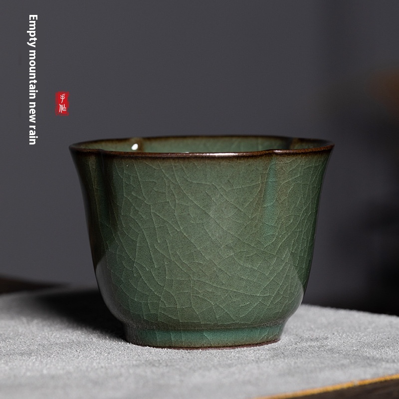 Empty Mountain Rain Longquan Celadon Iron Tied Ice Crack Master Cup Single Cup Ceramic Retro Tea Cup Small Tea Cup