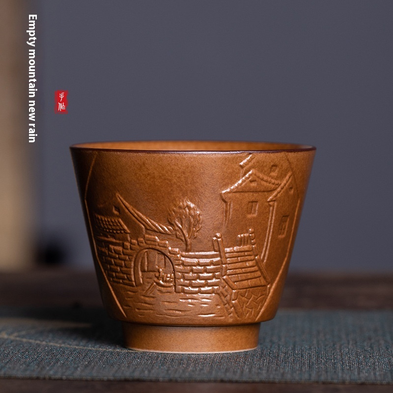 Empty Mountain Rain Longquan Celadon Handmade Antique Longquan Kiln Wood-fired Master Cup Single Cup Ceramic Personal Tea Cup