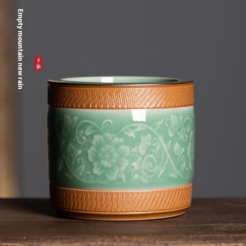 Empty Mountain Rain Longquan Celadon Creative Handmade Jumping Knife Twining Branch Ring Master Cup Ceramic Kung Fu Tea Cup