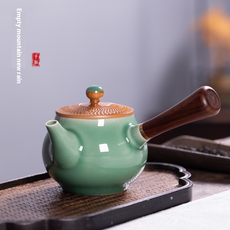 Empty Mountain Rain Longquan Celadon Side Handle Teapot Filter Teapot Single Pot Ceramic Pure Handmade Kung Fu Tea Set