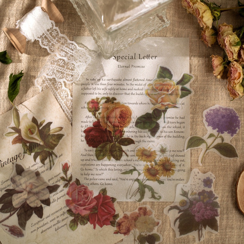 Yuxian Sulfuric Acid Paper Sticker Pack No.4 Flower Shop Series Retro Plant Notebook Material Stickers60 Pieces Into6 Types