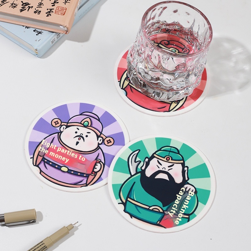 Chinese Style Cartoon God Of Wealth Anti-scalding PVCulation Pad Creative Round Desktop Coaster Home Kitchen Placemat