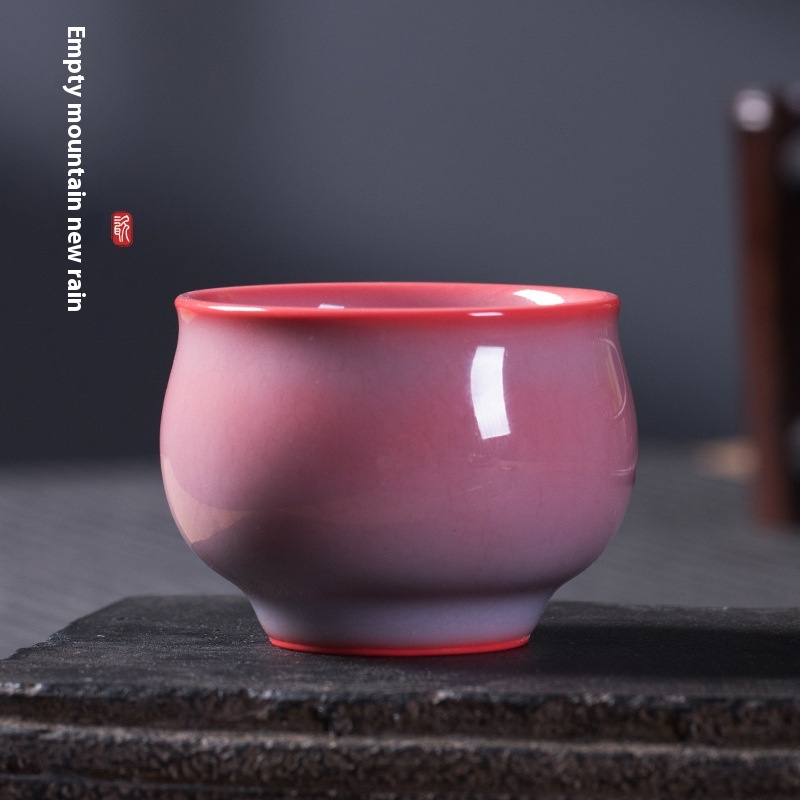 Empty Mountain Rain Longquan Celadon Red Furnace Snow Smoke Powder Glaze Master Cup Single Cup Ceramic Handmade Tea Cup