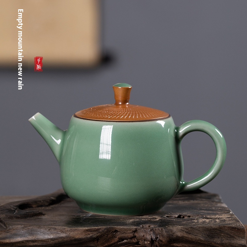 Longquan Celadon Pure Handmade Original Ore Jumping Knife Teapot Ceramic Filter Pot Household Chinese Kung Fu Tea Set Teapot