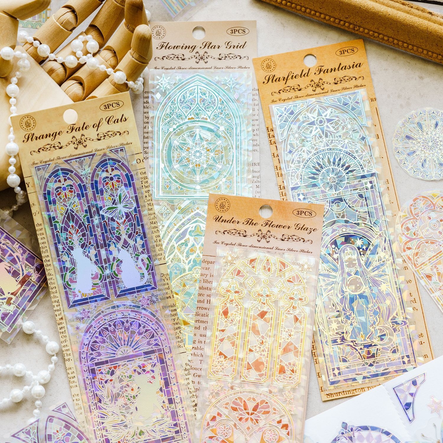 Momo Flowing Flower Window Series PETFlat Sticker Retro Gold-stamped Flower Window Handbook Collage Base Material