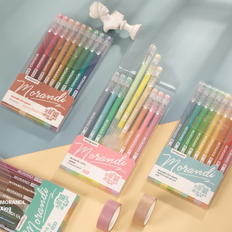 Blue Fruit Morandi Color Hand Account Pen Set Large Capacity Uncapped Student Hand Account Pen Stationery Neutral Pen9 Pieces