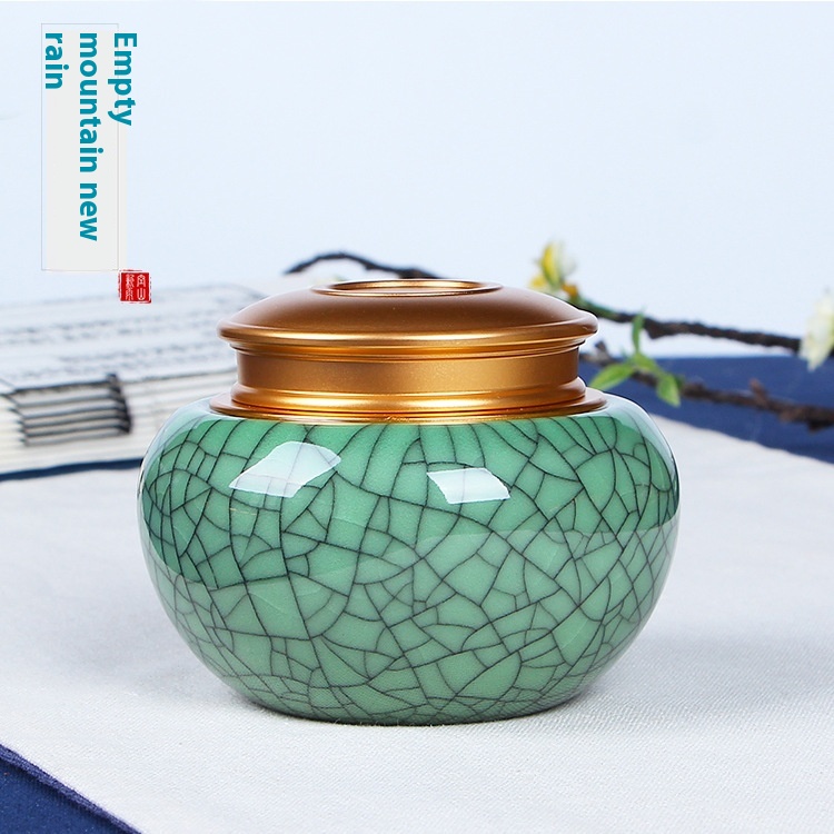 Longquan Celadon Metal Cover Sealed Pu'er Tea Longjing Tea Tea Cans Ceramic Medicinal Materials Packaging Cans