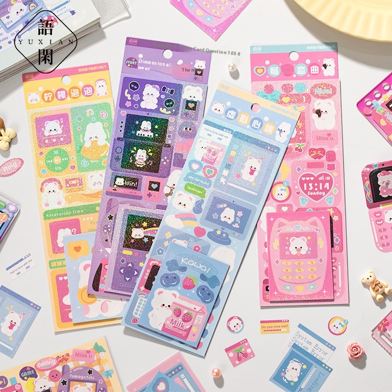 Yuxian Heartbeat Rhythm Card Sticker Cartoon Creative Pattern DIYHandbook Decoration Material Sticker10 Sheets4 Styles