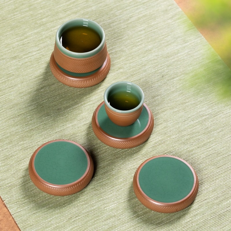 Empty Mountain Rain Longquan Celadon Teacup Tea Trayulated Tea Mat Ceramic Jumping Kung Fu Tea Ceremony Accessories Tea Coaster