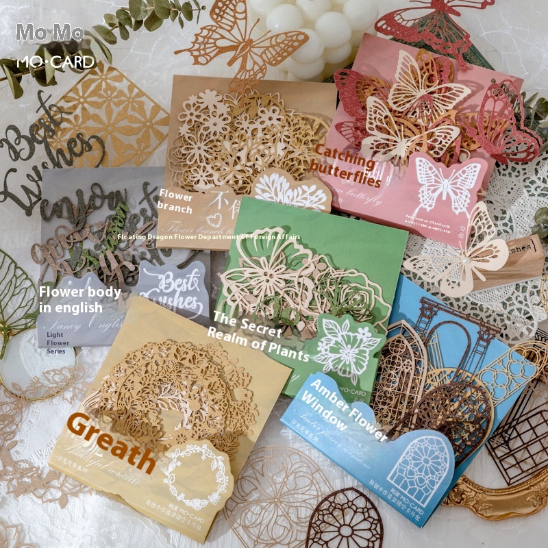 Momo Material Package Floating Light Flower Series Artistic Retro Landscape Hollow Handbook DIYDecorative Base Paper6 Types