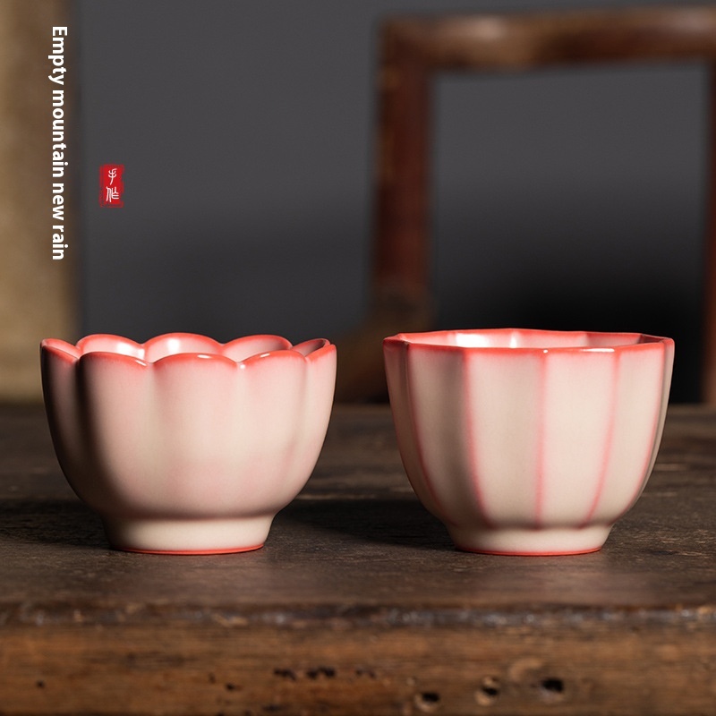 Empty Mountain Rain Longquan Celadon Handmade Master Cup Lard Jelly Kung Fu Tea Cup Ceramic Red Petal Tea Cup