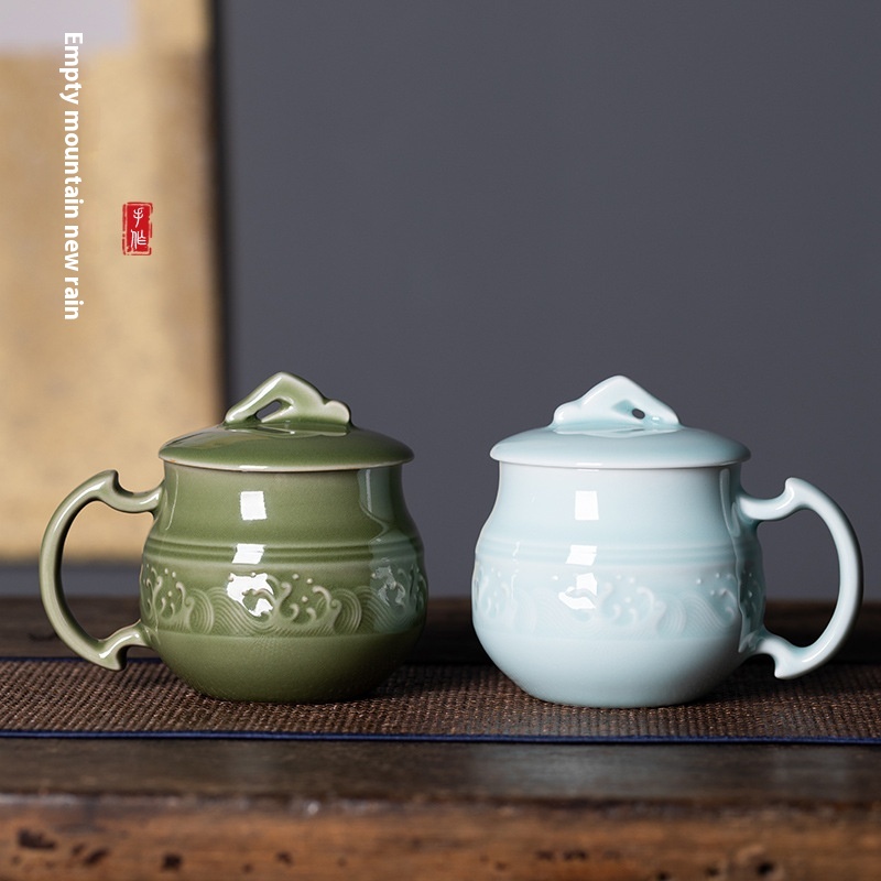 Kongshan Xinyu Longquan Celadon Household Water Cup Chinese Tea Cup Mug Ceramic Office Conference Tea Cup