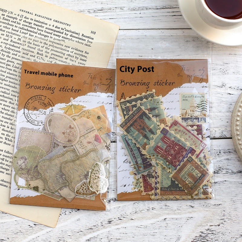Mr.Paper Gold Stamping Sticker Pack Poetry And Distant Series Retro Notebook Collage Decorative Stickers40 Pieces6 Types