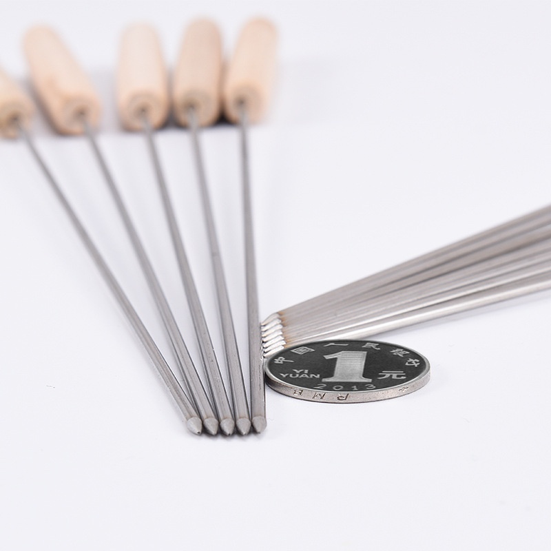 Primitive Direct Barbecue Skewers Outdoor Barbecue Tools Stainless Steel Wooden Handle Barbecue Needles12 Pieces