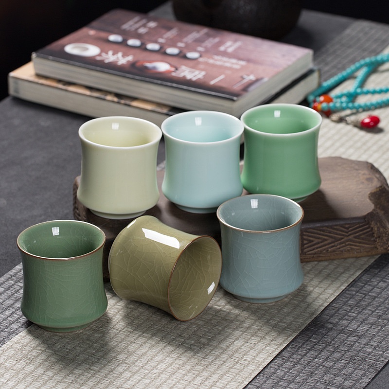 Empty Mountain Rain Longquan Celadon Household Ceramic Water Cup Ice Crack Tea Cup Set Business Ceramic Simple Gift Cup