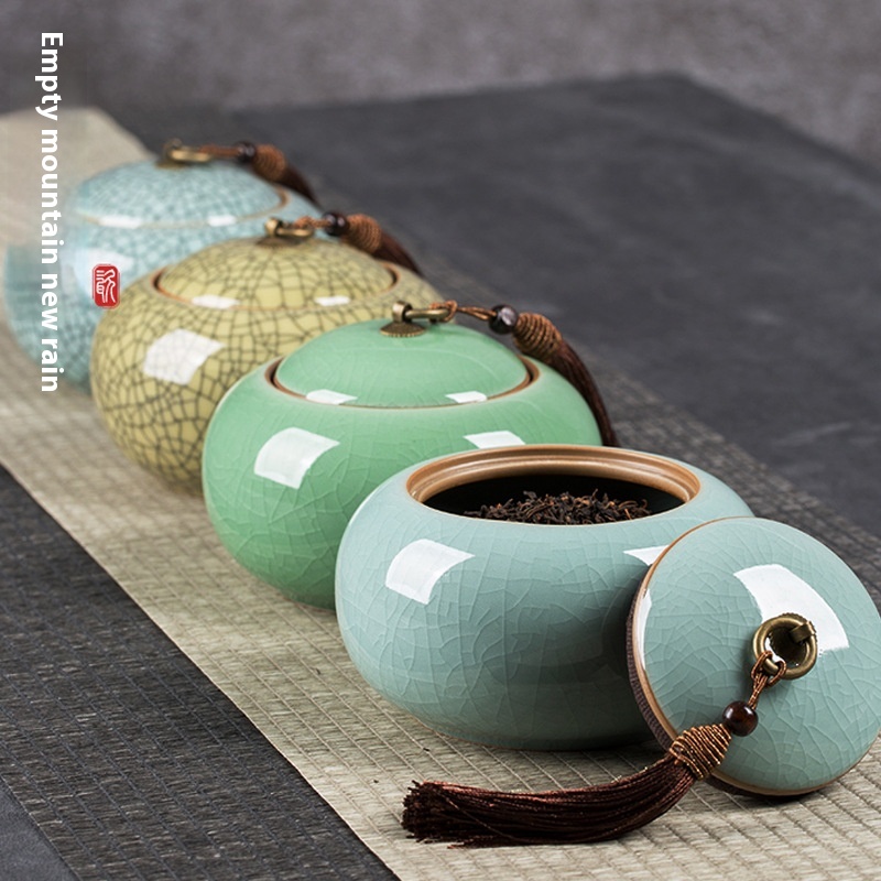 Kongshan Xinyu Longquan Celadon Large Ceramic Sealed Tea Can Geyao Ice Crack Tea Storage Tea Can