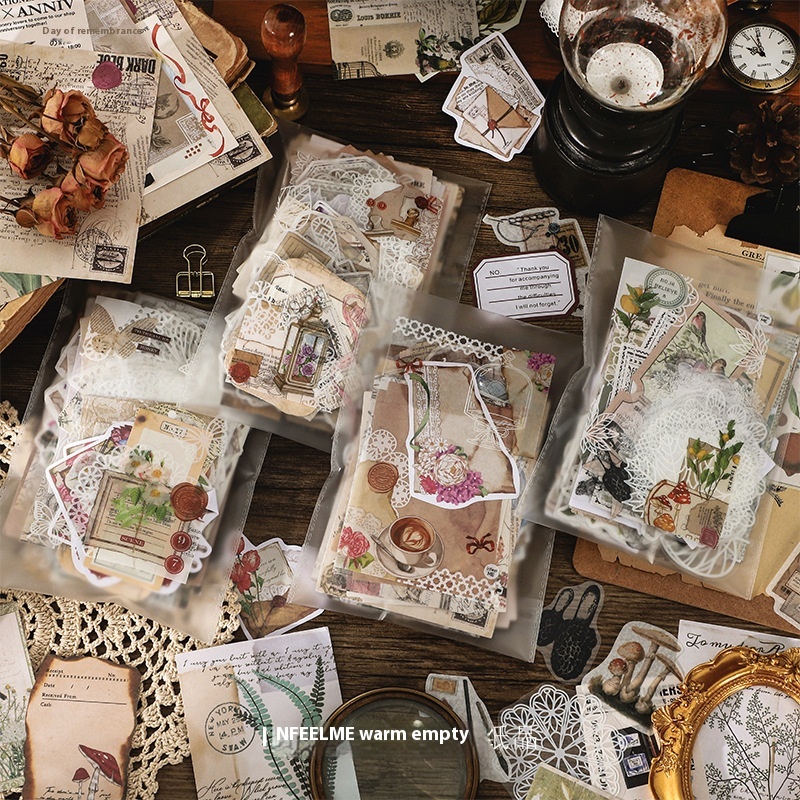 Infeel.me Material Pack Long Night Book Series Retro Art Style Diary Decorative Stickers4 Types