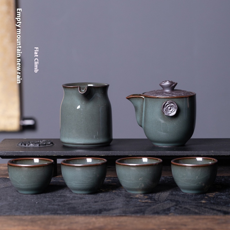 Kongshan Xinyu Longquan Celadon Iron-based Kung Fu Tea Set Ceramic One Pot And Four Cups Travel Portable Quick Cup Set