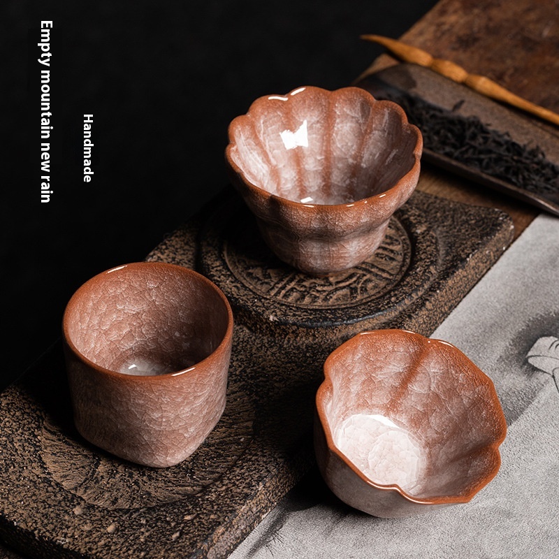 Empty Mountain Rain Longquan Celadon Red Ice Master Cup Ice Flower Tea Cup Ceramic Ice Crack Glaze Melts Ice When In Water Tea Cup