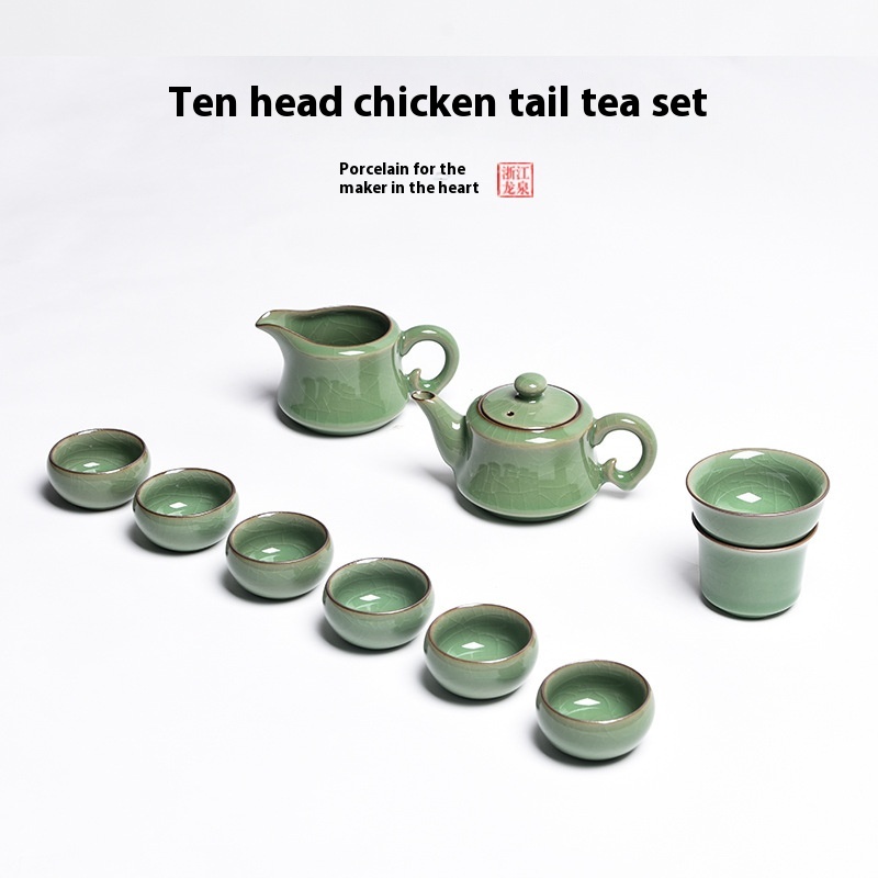 Longquan Celadon Tea Set Ge Kiln Cracked Ice Crack Ceramic Tea Set Longquan Kiln10 Pieces Kung Fu Tea Set Set