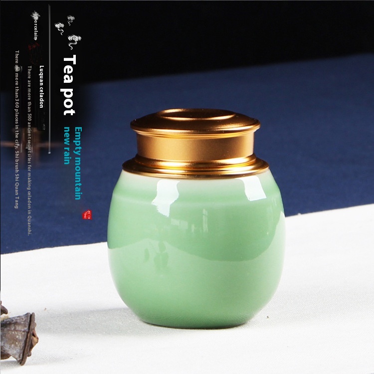 Kongshan Xinyu Longquan Celadon Portable Travel Sealed Tea Can Small Mini Ceramic Tea Storage Can