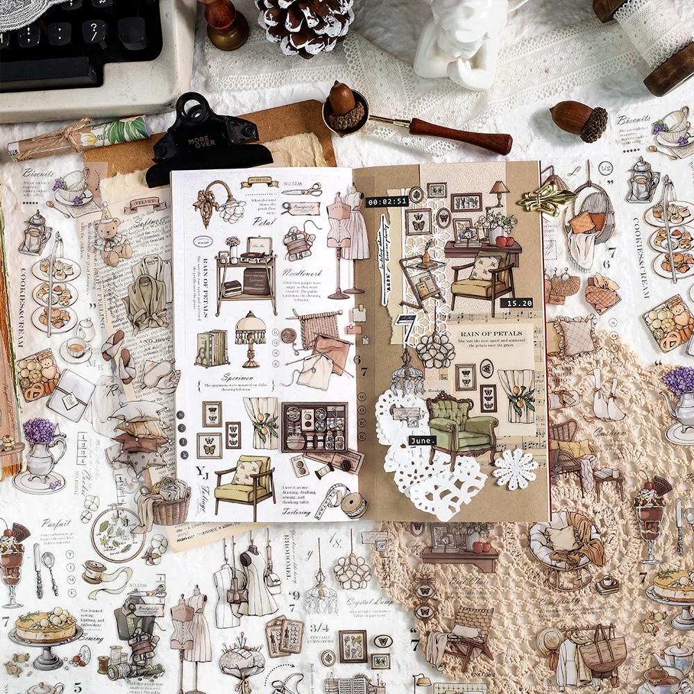 Infeel.Me PETSegmented Tape Retro Prologue Series Salty Hand-painted Illustrations Notebook Base Decoration Stickers