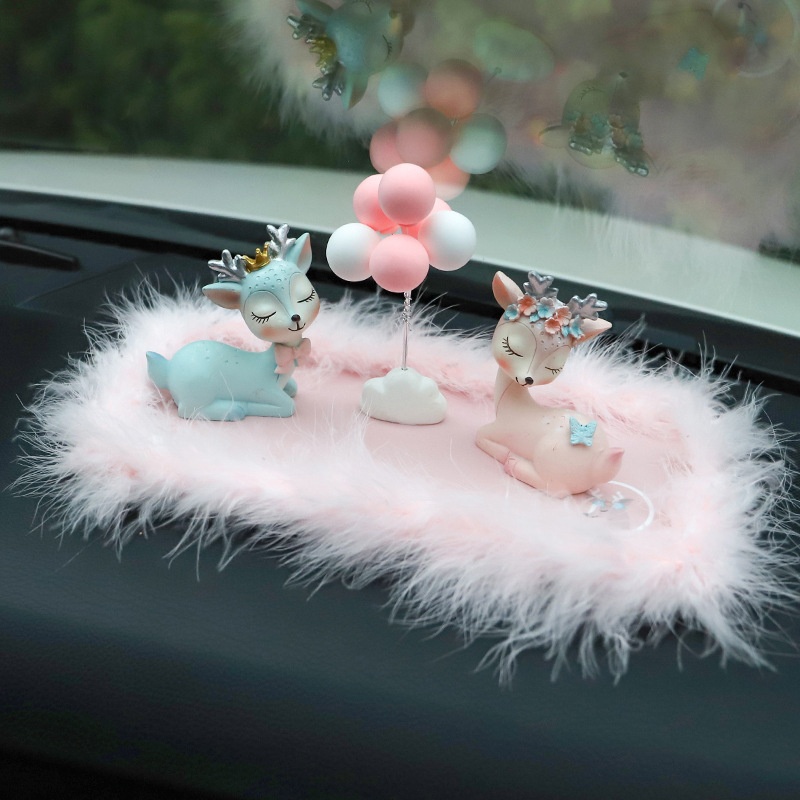 SLarge Pink Feather Anti-slip Mat For Cars,Car Ornaments,Decorative Fur Mats,Car Center Console Storage Mats