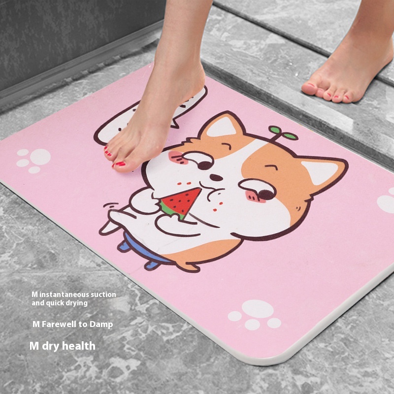 Creative Internet Celebrity Corgi Diatom Mud Floor Mat Home Bathroom Diatomite Anti-slip Water Absorption Quick-drying Foot Mat