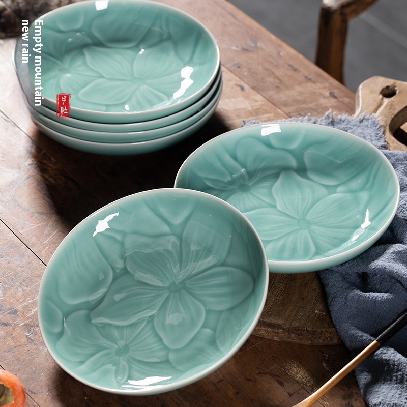 Kongshan Xinyu Longquan Celadon Dish Plate Bone Dish Creative Household Plate Ceramic Western Food Plate Hotel Tableware Plate