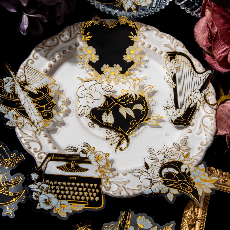 Beautiful Day Dark Night Star Series PETStickers Retro Gold Stamping Flower Handbook Card Collage Material