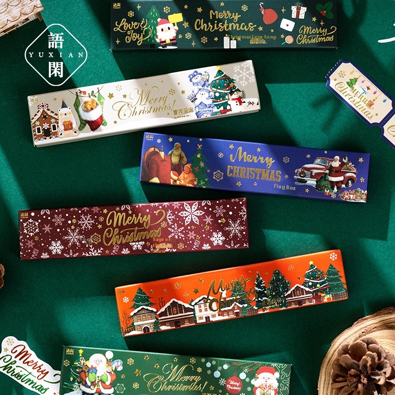 Yuxian Long Box Stickers Christmas Story Series Gold Stamping Notebook DIYHoliday Material Decoration Stickers6 Types