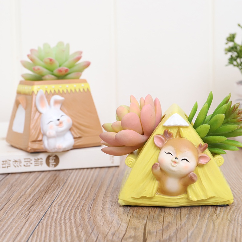 If Home Creative Camping Diary Resin Succulent Flower Pot Micro Landscape Desktop Gardening Potted Bonsai