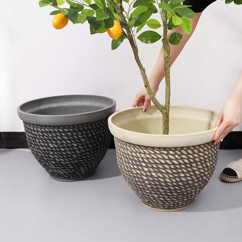 If The Simple Floor-standing Home Gardening Large Landscape Green Plant Pot Courtyard Indoor Round Container