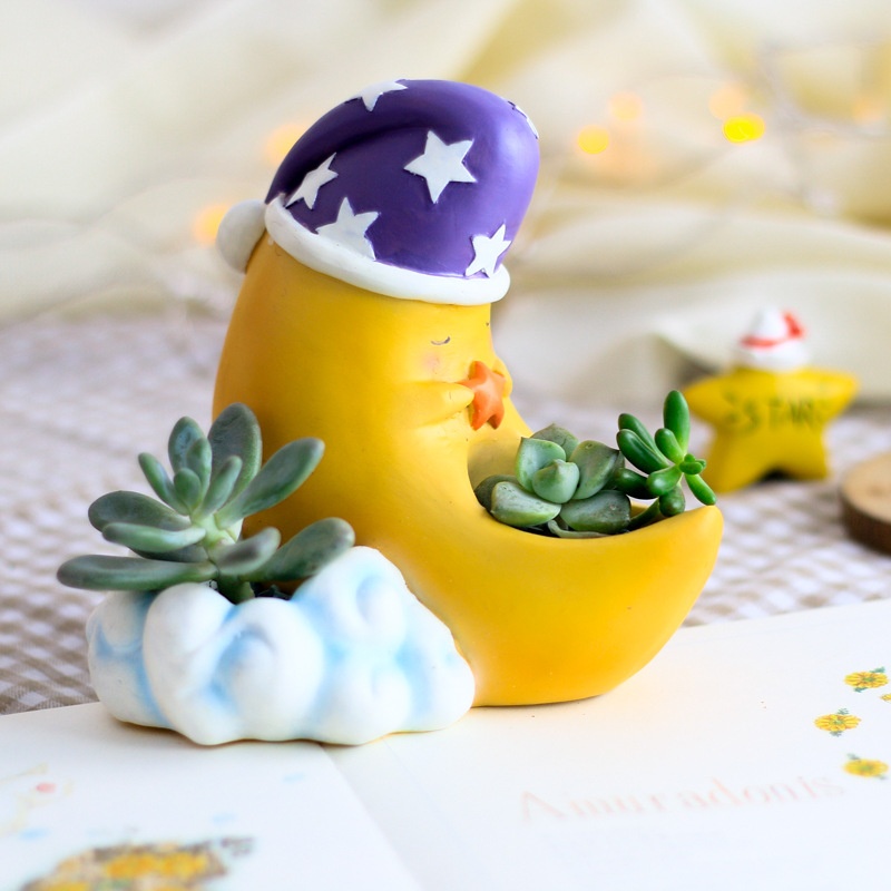 DIYMicro Landscape Simulation Childhood Cartoon Moon Succulent Flower Pot Creative Home Office Resin Craft Ornaments
