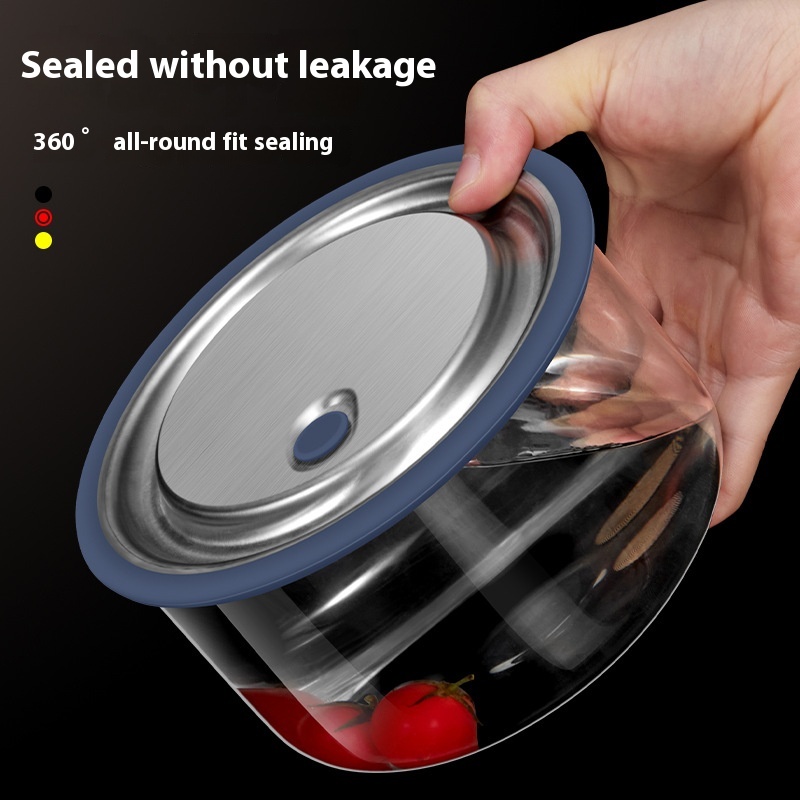 Microwave Bento Lunch Box Round Borosilicate Glass Lunch Box Fresh-keeping Box304 Stainless Steelulation Lunch Box