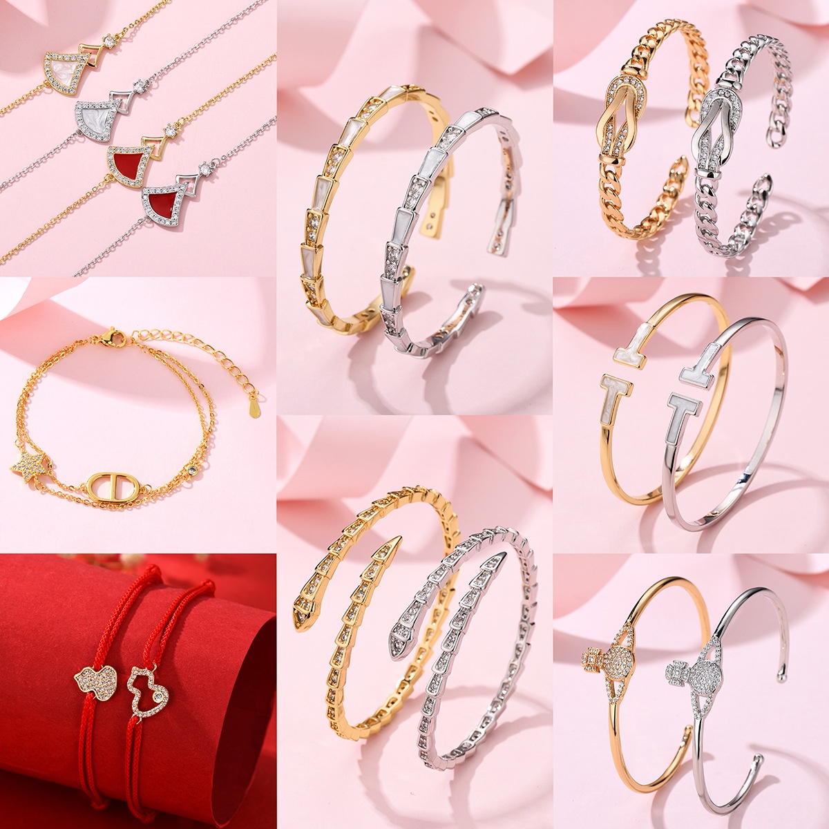 925 Silver High Quality Double TBracelet White Mother-of-pearl Snake Bone Bracelet Light Luxury Fashion Exquisite Full Diamond Versatile Hand Jewelry