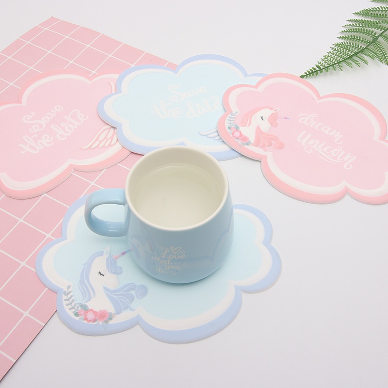 Cloud Dream Paradise PVCSoft Coaster Cartoon Creative Unicorn Placemat Desktop Homeulation Anti-slip Mat
