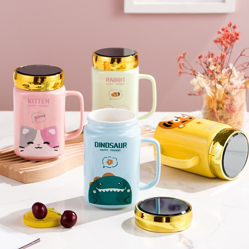 Ceramic Mug With Lid Mirror Cup Macaron Couple Water Cup Office Cup Advertising Campaign Practical Gift Cup